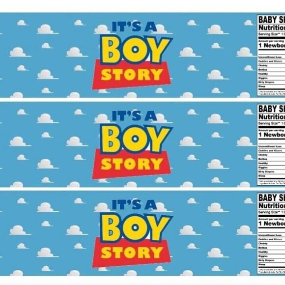 12 Baby shower It's a Boy Story personalized Water Bottle Labels - Picture 5 of 5